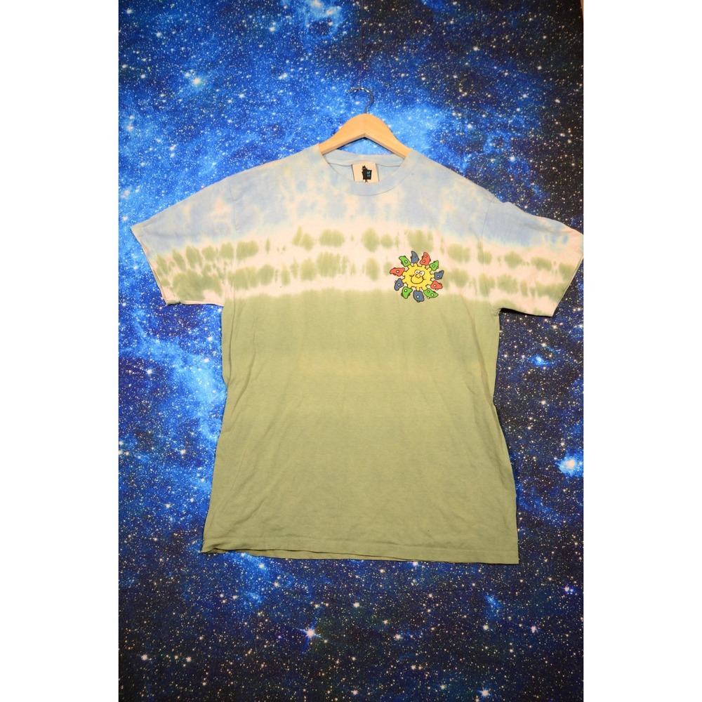 Real Bad Man Shirt Mens Medium Blue Green Tie Dye Sun Graphic Made in USA RBM‎ - Picture 2 of 8